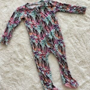 Posh Peanut ballerina Pink and Blue Floral Footie bamboo pajamas zipper